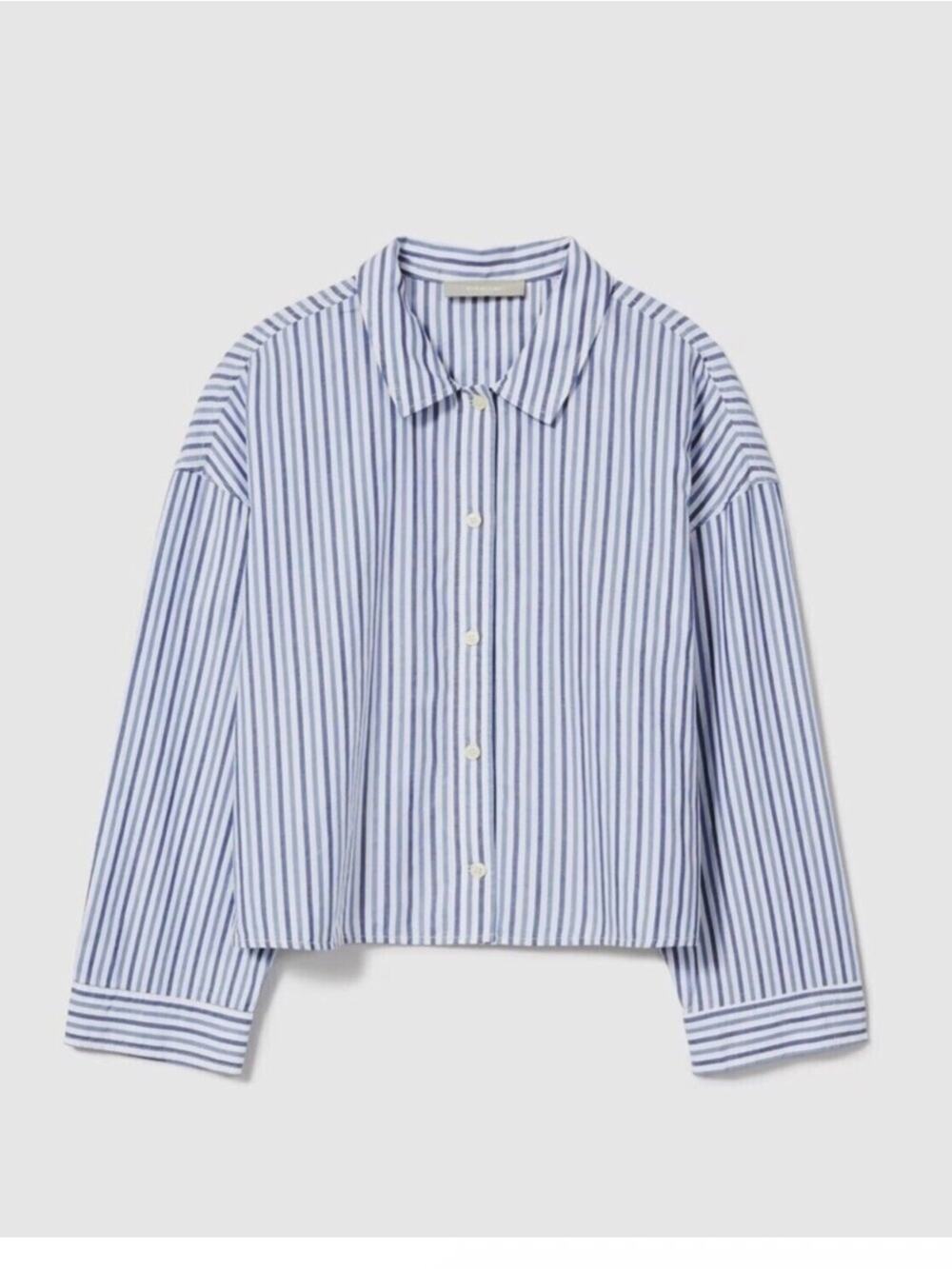 NWT Everlane XS Boxy Blue Striped Cropped Button Down Pajama Top Poplin Cotton